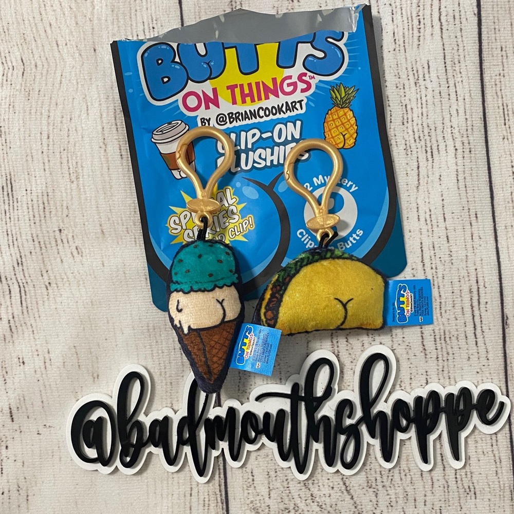 *Brian Cook Art Butts on Things Bag Clip On Plushies - Taco & Ice Cream Cone